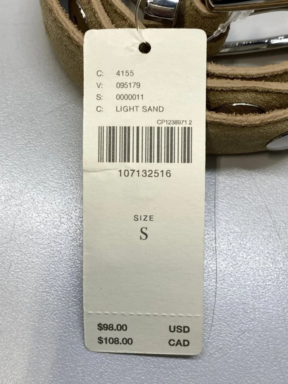 Anthropologie Unisex Western Belt Light Sand Suede Size S Studded Leather Detail